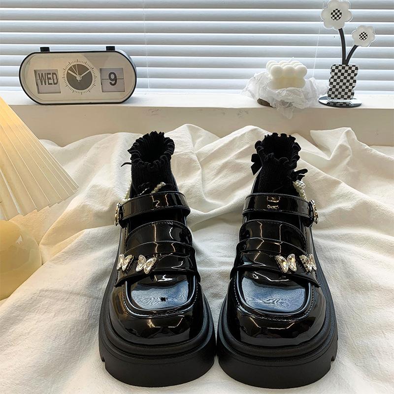 

Туфли на платформе из кожи женские британские французские черные Jk с юбкой ретро японские мокасины одинарные туфли 40 чёрный