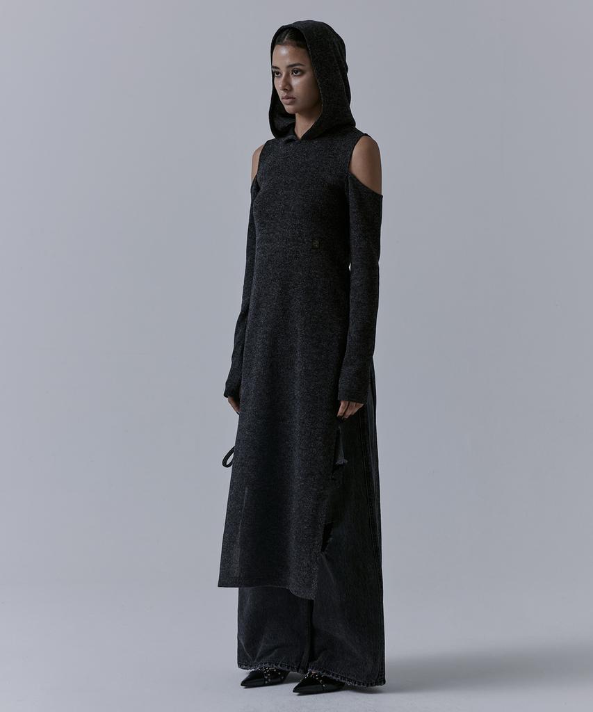 Teulimingbeodeu Hooded Cold-Shoulder One-Piece [ Charcoal ]