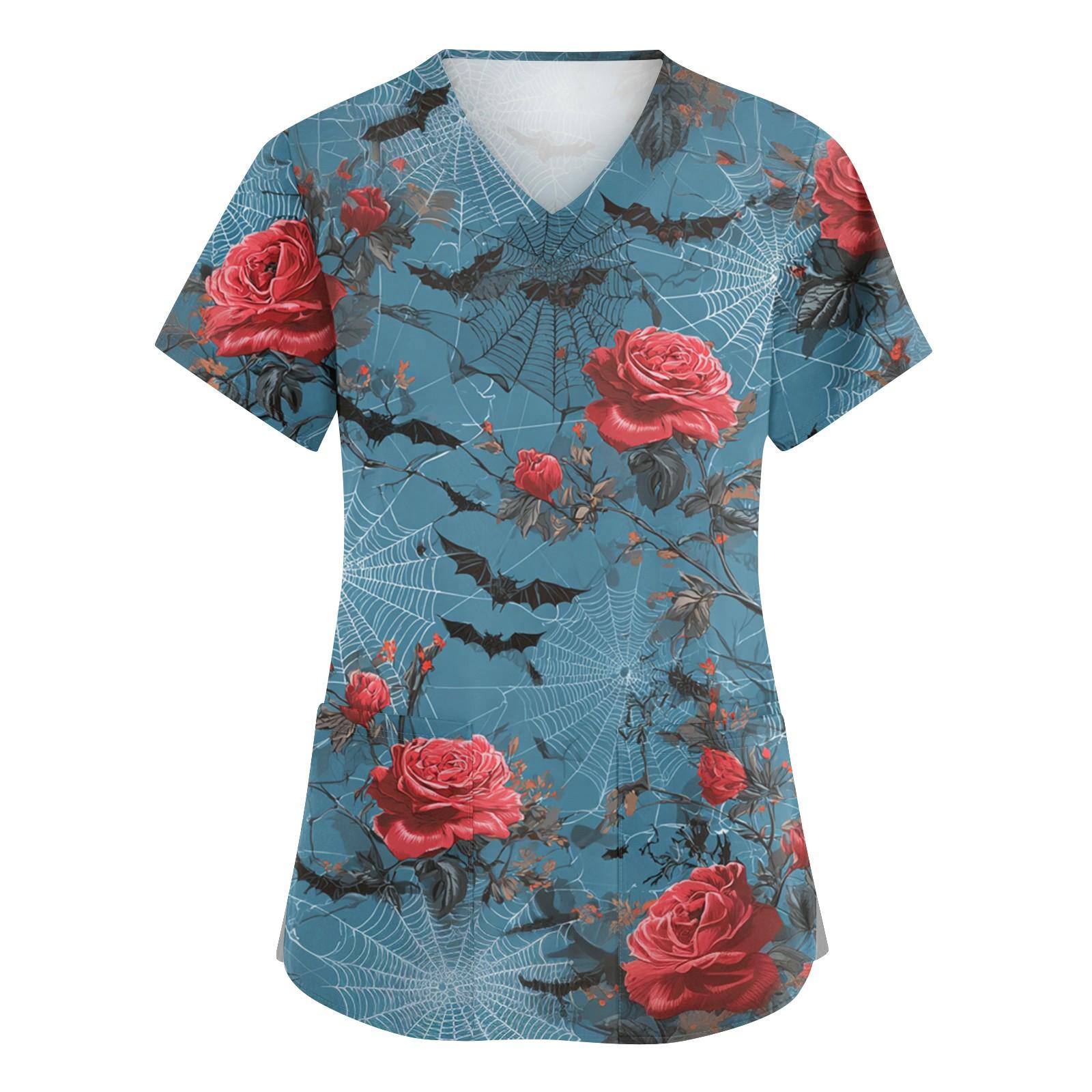 

Женская мода V-образный вырез короткий рукав комбинезон с карманами принт топы одежда XXL