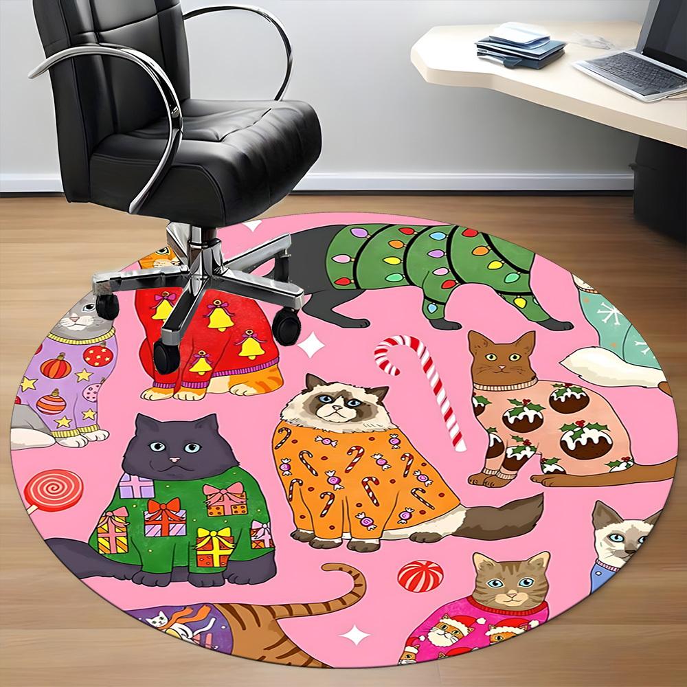 1pc Cats PrintChair Carpet for Office, Indoor Non-Slip Washable Polyester Fiber Carpet, Mat For Office, Machine Washable