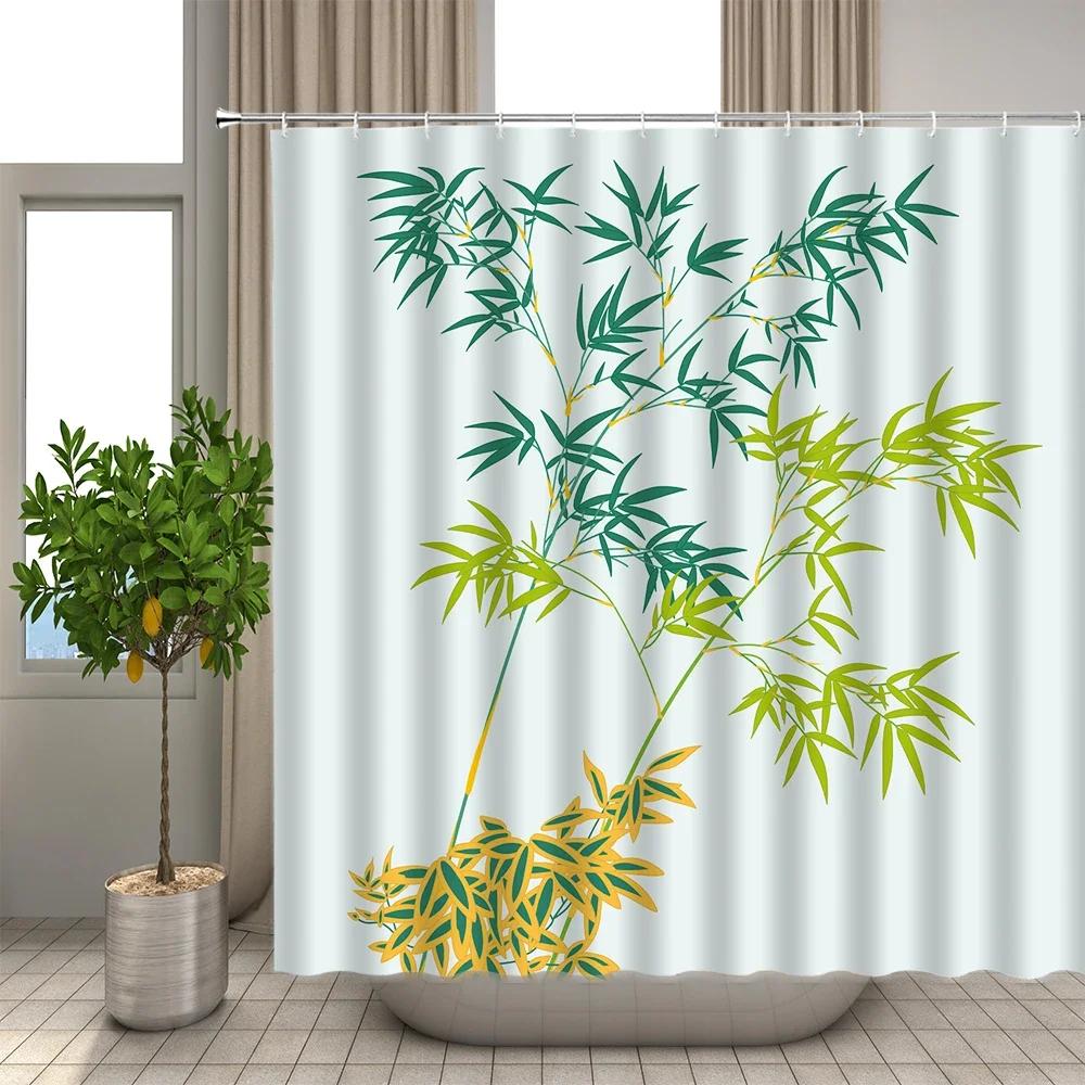 Modern Green Natural Bamboo Series Shower Curtain Set Waterproof Home Bathroom Decor Curtains With Hook Popular Bath Accessori