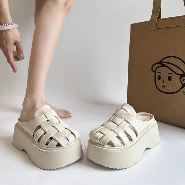Fashion Female Shoes Womens Slippers Outdoor Cover Toe Platform Fretwork Heels Slides 2025 Summer Silver Rome Scandals Female Shoes Ladi
