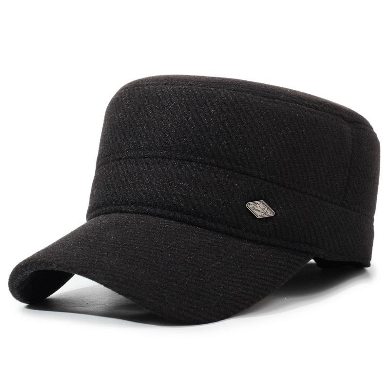 Wool Blend Warm Cotton Hat - Mid-aged & Elderly Cycling & Walking Cold Weather Ear Protection Flat Top Hat - Men's Outdoor Hat