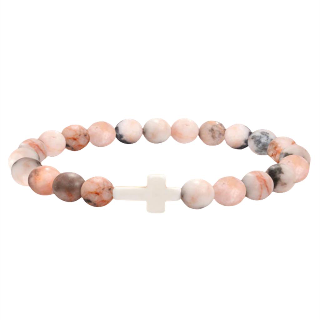 Ftcy 8mm Achat Kreuz Perlen Armband Herren Damen Vulkanstein Gelbes Tigerauge Türkis Stressabbau Religiöse Handketten Geschenke