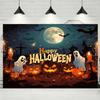 Halloween Banner - No Power Required  Full Moon Witch Pumpkin Bat Design  Multi Functional Outdoor Scene Party Decoration