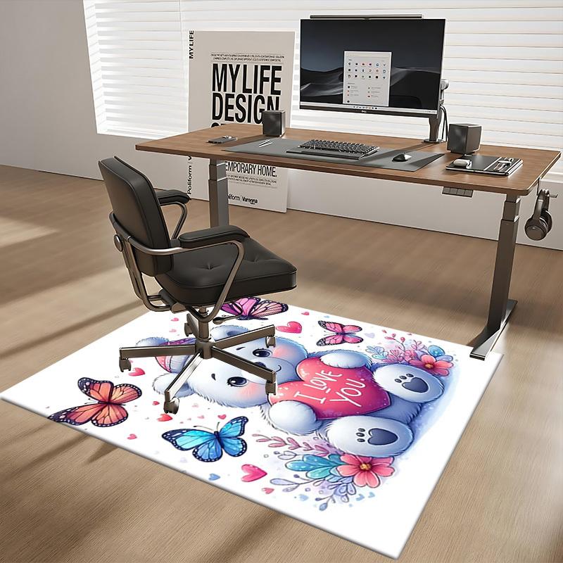 1pc Anime Cartoon Design "I Love You" Polar Bear Chair Mat - Non-Slip Carpet for Office Chairs, Festive Gift, Universal for All Seasons, Suitable for