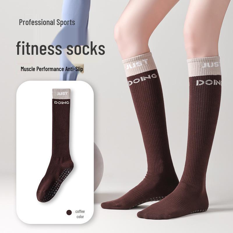 

Women s Non-Slip Knee-High Yoga Pilates Cotton Socks MXZ032 кофейный
