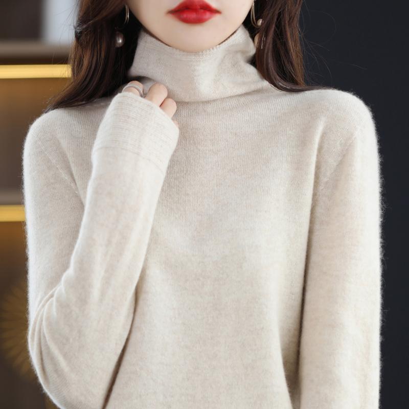 Dámský svetr s rolákem, kašmír Qinghe, 30 % kašmír 70 % vlna, zimní pletený svetr podzimní svetr kašmírový svetr