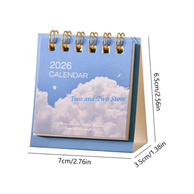 HX6F 2026 Desk Calendar Twin-Coil Binding 19 Month Paper Calendar 06/2026 to 12/2026