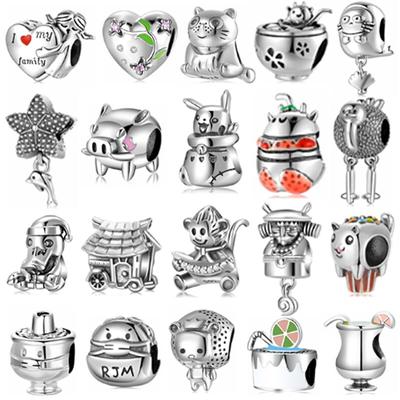 High Quality Sterling Color Monkey Cabin Starfish Lucky Cat Duck Beads Pendant Fine Jewelry Fit Designer Wrist Bracelet BangleFashion