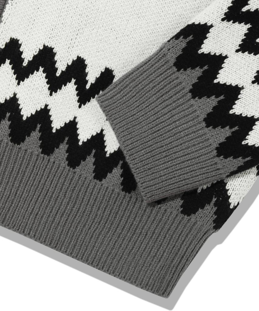 TRILLION Washable Nordic Jacquard 2-Way Hooded Zip-Up Knit [Gray]