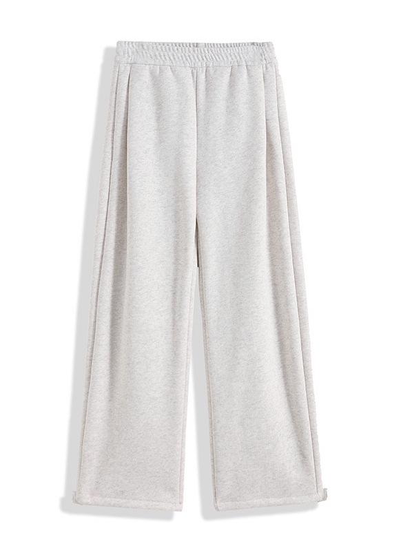 Women's Gray Fleece-Lined Sweatpants, 2025 Early Autumn Style, Straight-Leg, Petite, Wide-Leg Activewear.