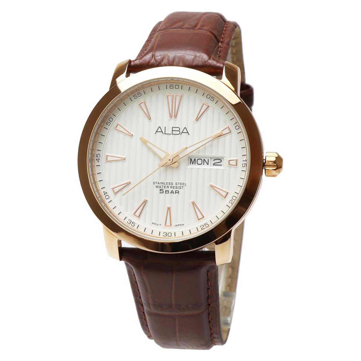 

SEIKO ALBA AT2020X1 кварцевые деловые аналоговые часы с календарем дня недели, белого, розового и золотого цвета, розового и коричневого цвета из кожи для мужчин [Товар] белый