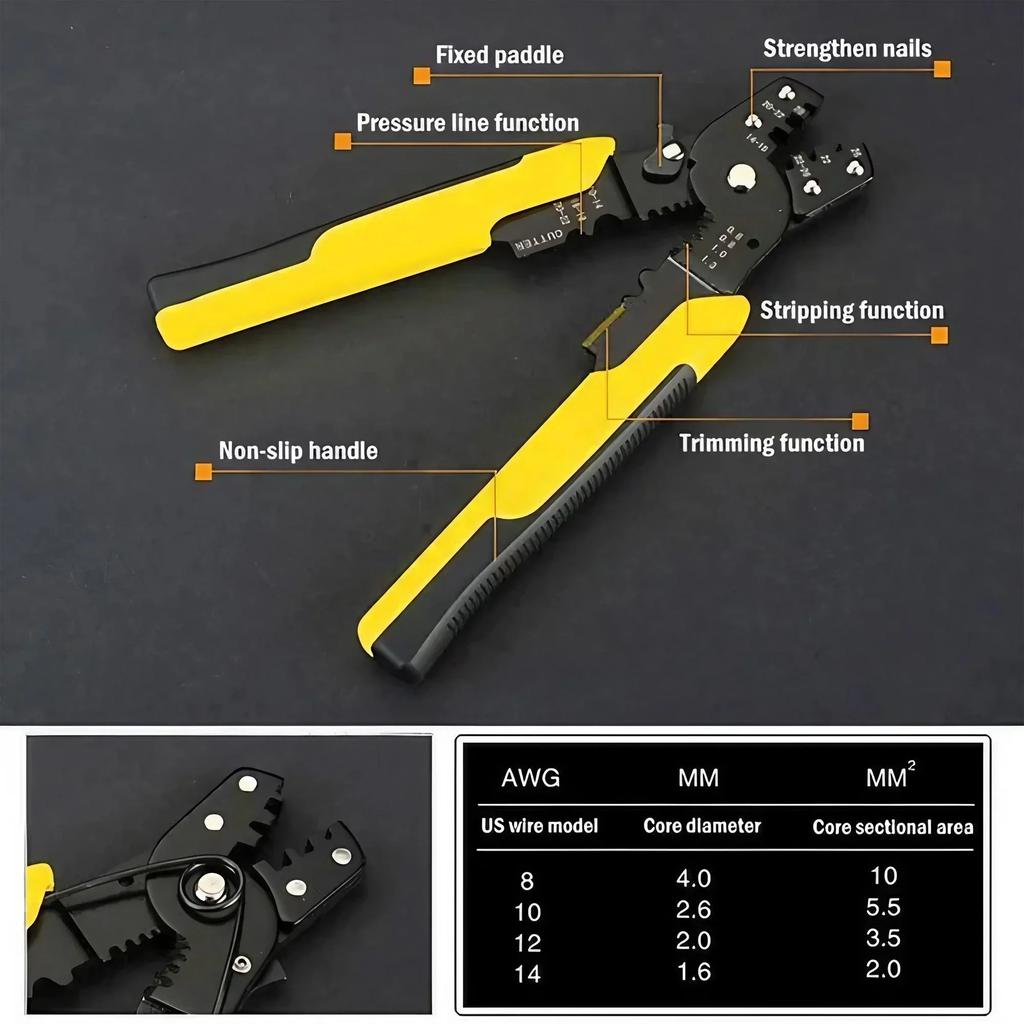 Heavy Duty Multi-Purpose Wire Stripper Tool for Electrical DIY Projects Cuts Strips Crimps Professional Grade Tool