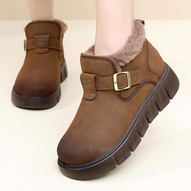 Women's Large Size Soft Sole Winter Warm Non-slip Fur One Snow Boots Padded Lined Ankle Boots Non-slip Hiking Outdoor Sports Cotton Boots