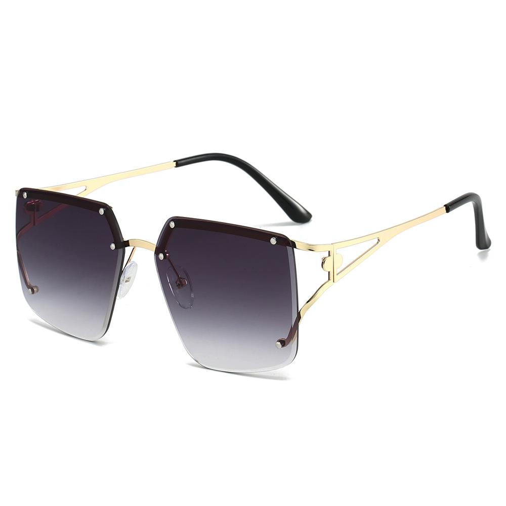 JYL Rimless Polygon Sunglasses UV400 Women Metal Rivet Big Frame Vintage / 9080