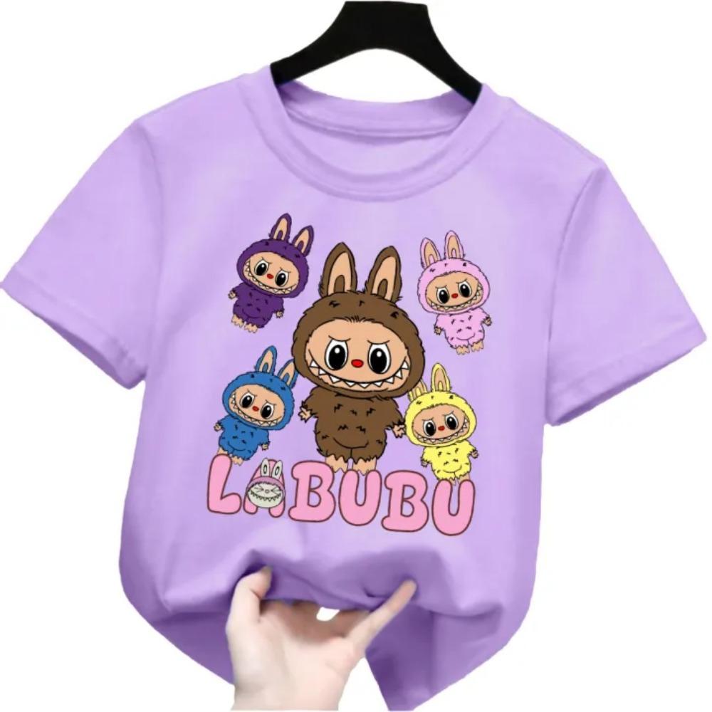 2025 New Labubu Printed Children's T-shirt LABUBU Pattern Girls Round Neck Short Sleeve Fashion Versatile Clothing