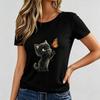 Unisex Print Tshirt Cute Kitten Graphic Casual Short Sleeve Round Neck Tee Top Fashion Animal Lover Shirt White Black