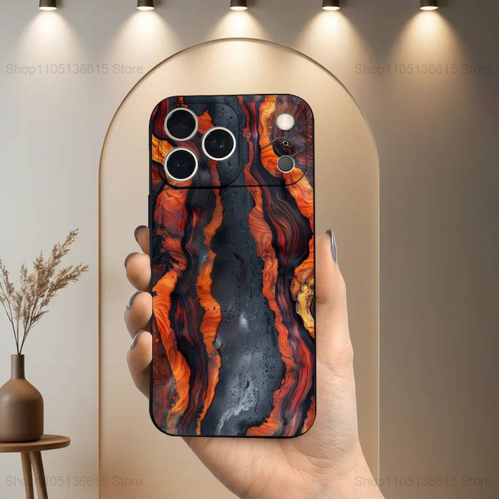Flame Wood Grain Art Case For iPhone 17,16,15,14,13,12,11 Air,Plus,Pro Max,XS,X,XR,SE,Mini,8,7,Soft Silicone Black Cover
