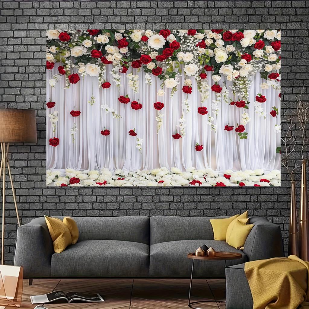 Elegante sfondo floreale, design con rose rosse e bianche, adatto per matrimoni, baby shower, compleanni, striscioni per feste all'aperto