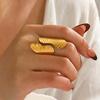 Stainless Steel Metal Wide Open Rings For Women Exaggerated Gold Color Texture Geometric Line Ring Zircon Gifts