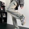 Youthful Vitality Zipper Detail Bootcut Jeans Men's Clothing High Street Denim Pants Distressed Stylish Rough Selvage Trousers