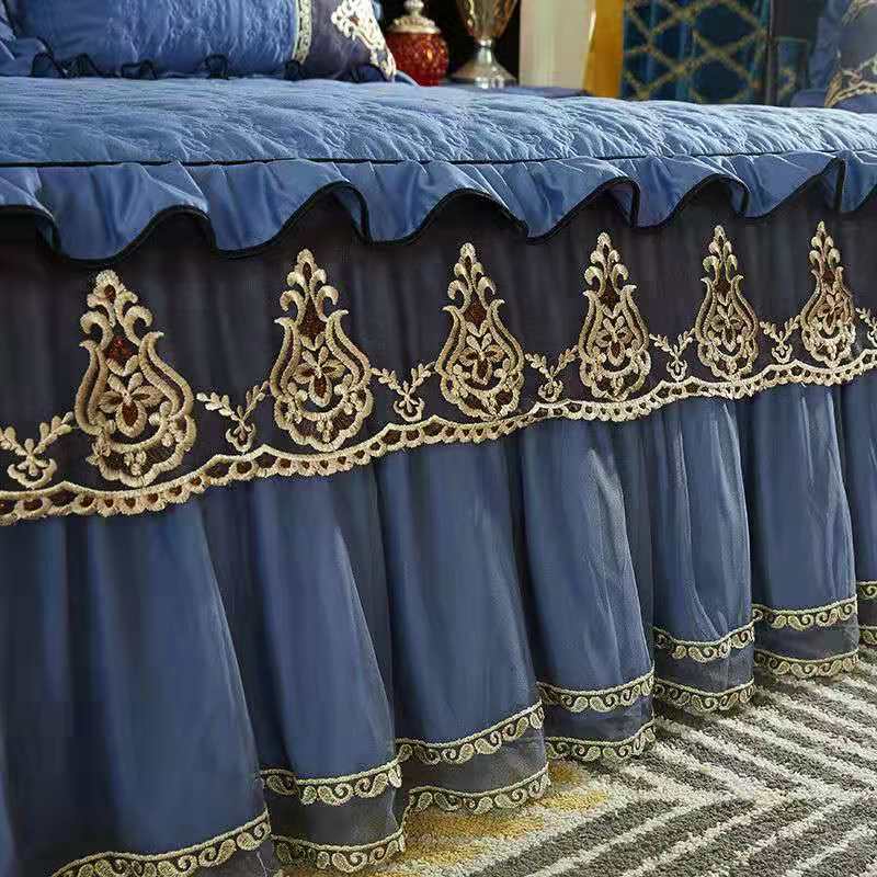 Luxury Quilted Bed Skirt Soft Thicken Bedspread 1pc Lace Edge Not Including Pillowcase