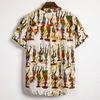 Camicia Casual Estiva da Spiaggia da Uomo con Stampa Foglie Tropicali, Collo Henley, Manica Corta