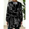 Women's Crew Neck Long Sleeve Top Black Bottom White Handwritten English Letters Postmark Full Printed Pocket Casual Top