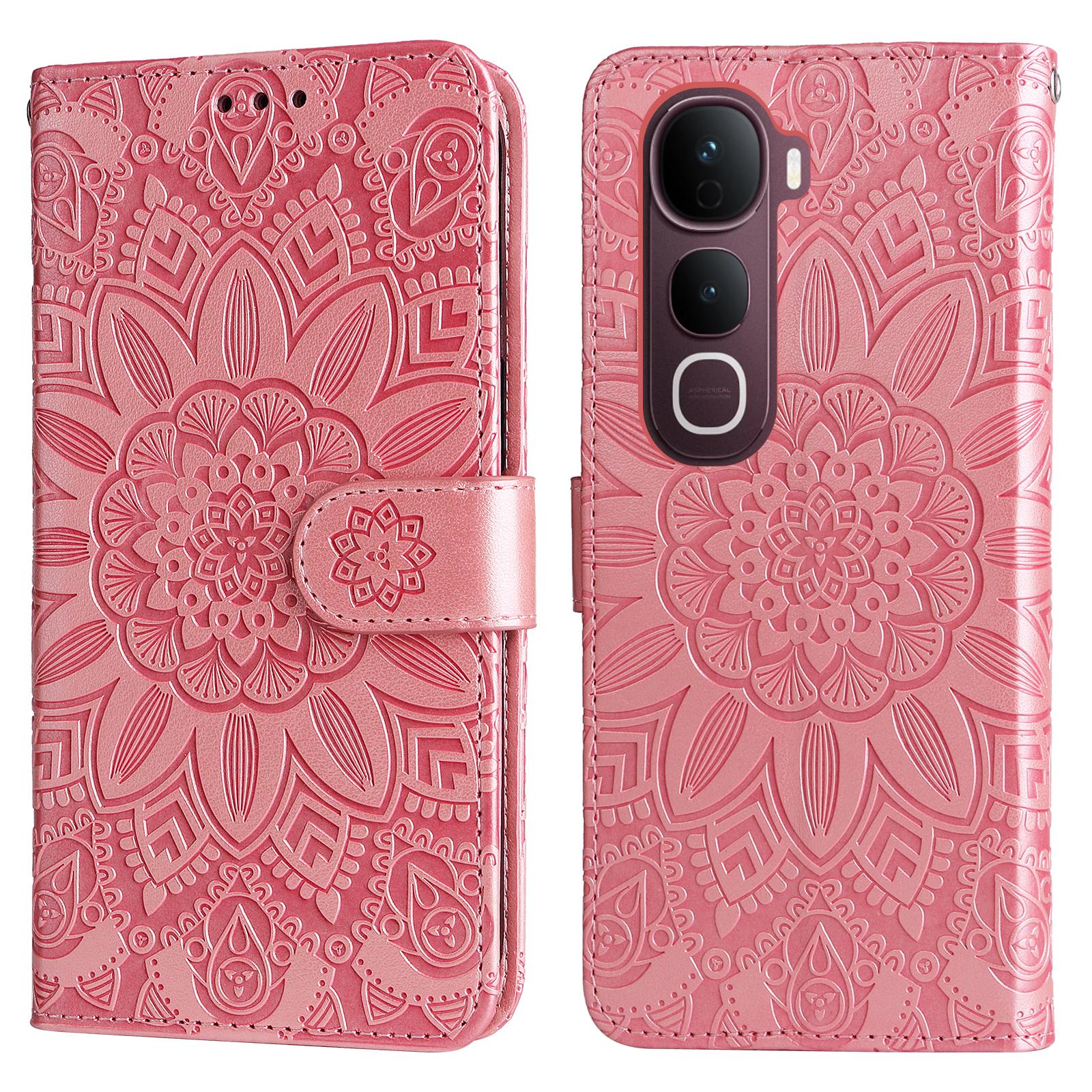 

For vivo Y400 Pro 5G/vivo V40e 5G Case Sunflower Imprint Leather Wallet Phone Cover Pink