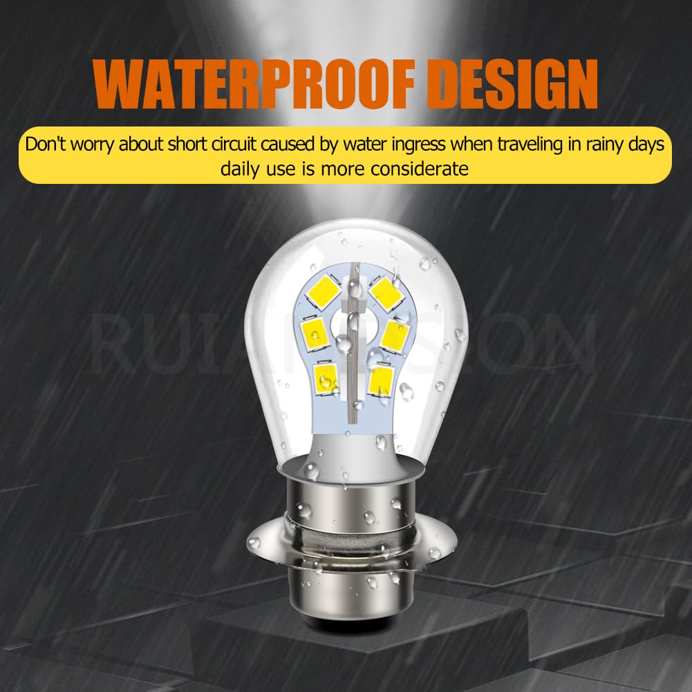 Ruiandsion H6M P15D LED Motorcycle Light Bulb, White AC/DC 6V 2835 28SMD P15D-25-1 High/Low