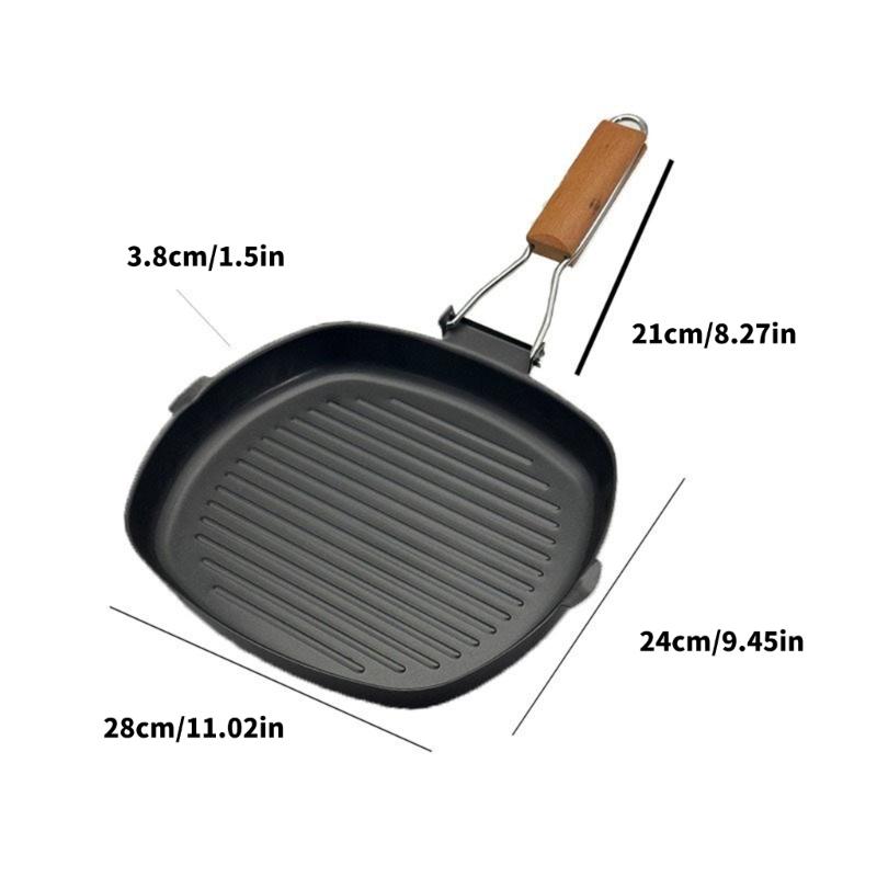 Portable 9.5Inch Nonstick Cooking Pan With Striped Bottom Skillets For Even Heat Distribution And Easy Cleaning