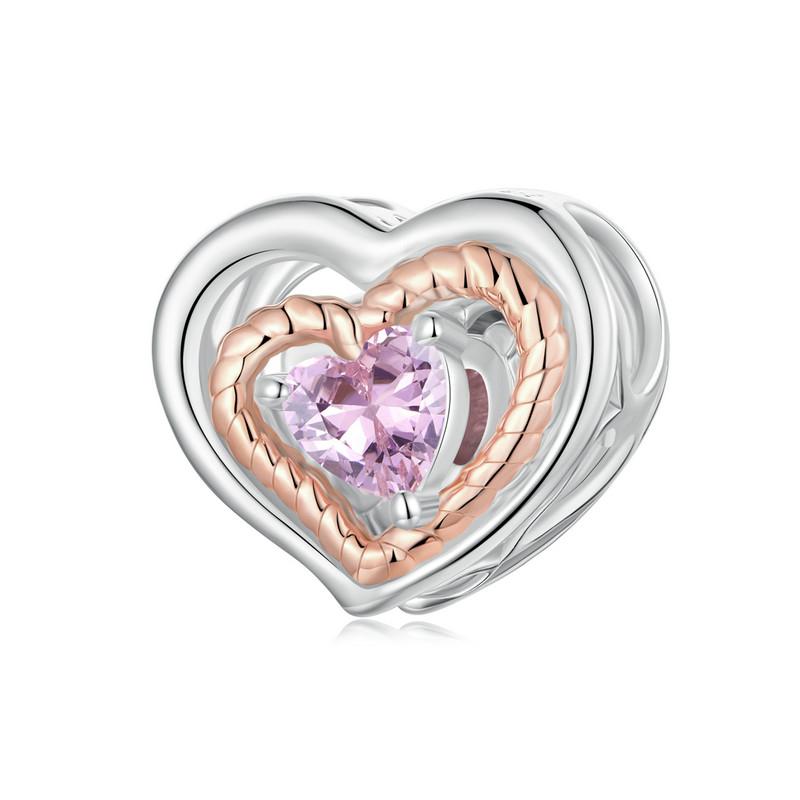 WOSTU Mother Day 925 Sterling Silver Rose Flower Charm Tree of Life Pendant Heart Beads Fit Bracelet Necklace DIY Gift for Mom