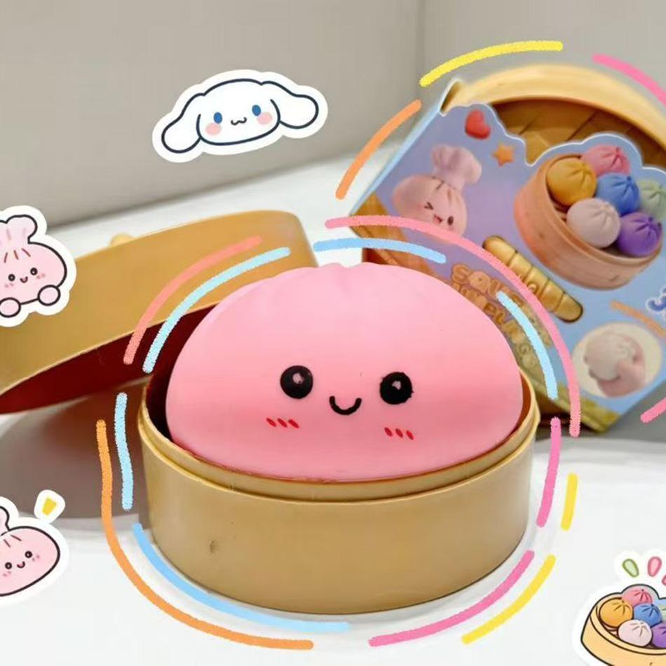 New Realistic Giant Dumpling Squeeze Toy With Bamboo Steamer Soft Tpr Dough Ball Decompression Fidget Toy Funny Creative Gift