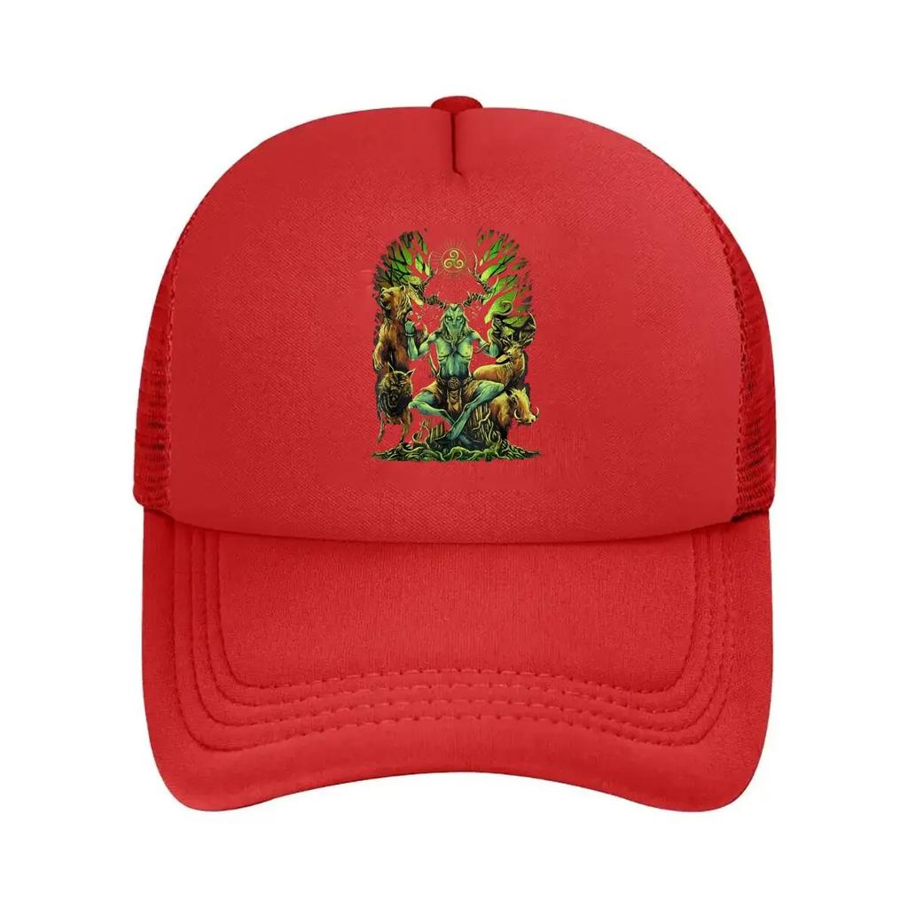 Mythical Figure Surrounded by Animals and Symbols Mesh Baseball Cap