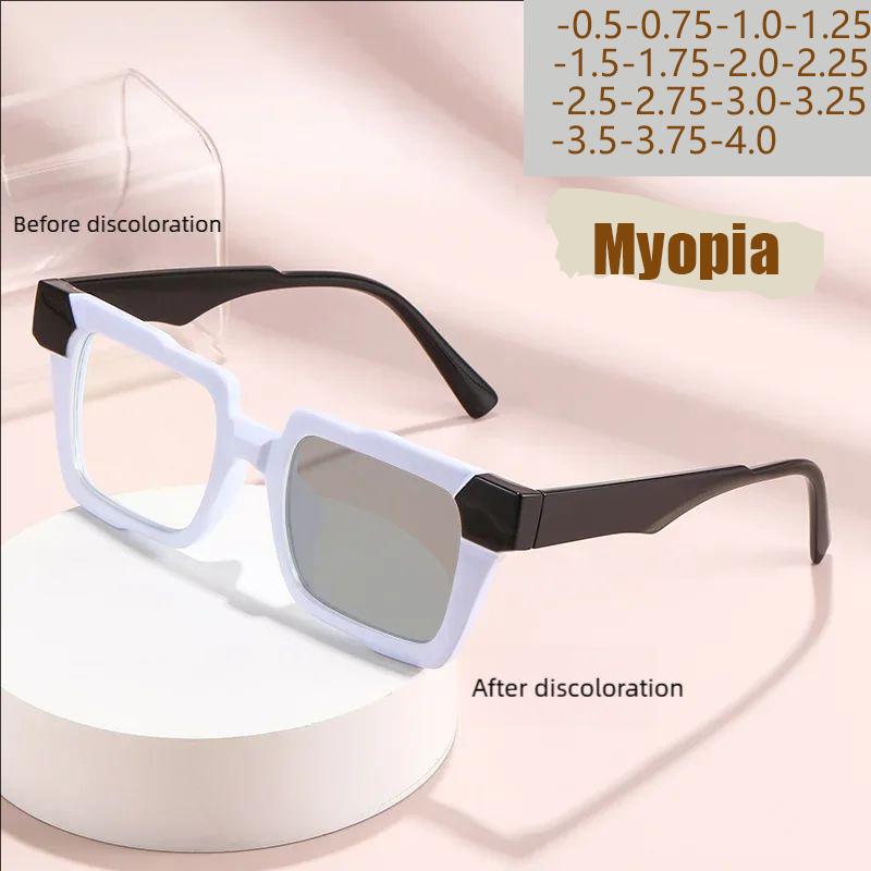 Light-sensitive Color-changing Mirror Personalized Color-blocking Flat-light Mirror Retro Square Frame Myopia Glasses 6132