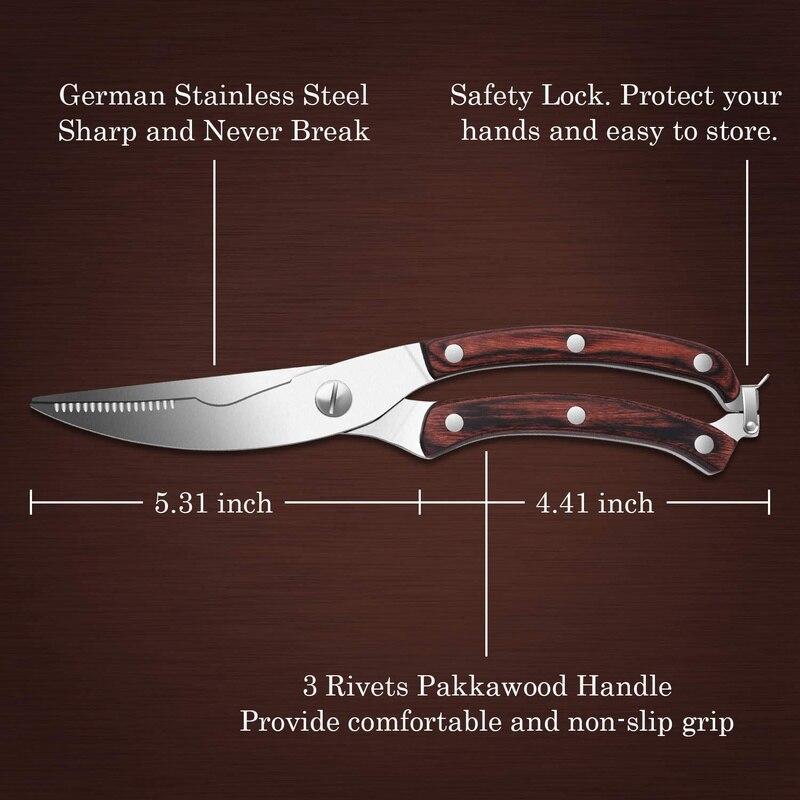 Stainless Steel Chicken Bone Scissors Sharp Kitchen Scissors with Safety Lock Kitchen Accessories
