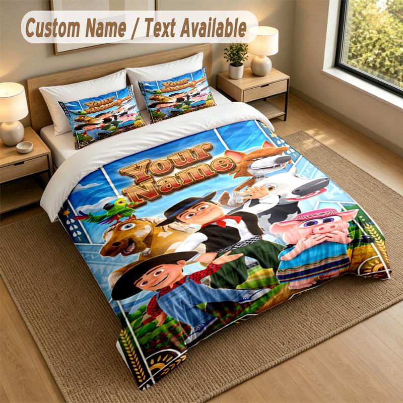 Custom Name Text Bedding 3Pcs Set,La Granja De Zenón 1 Duvet Cover 2 Pillowcases Soft Bed Linen For Gift