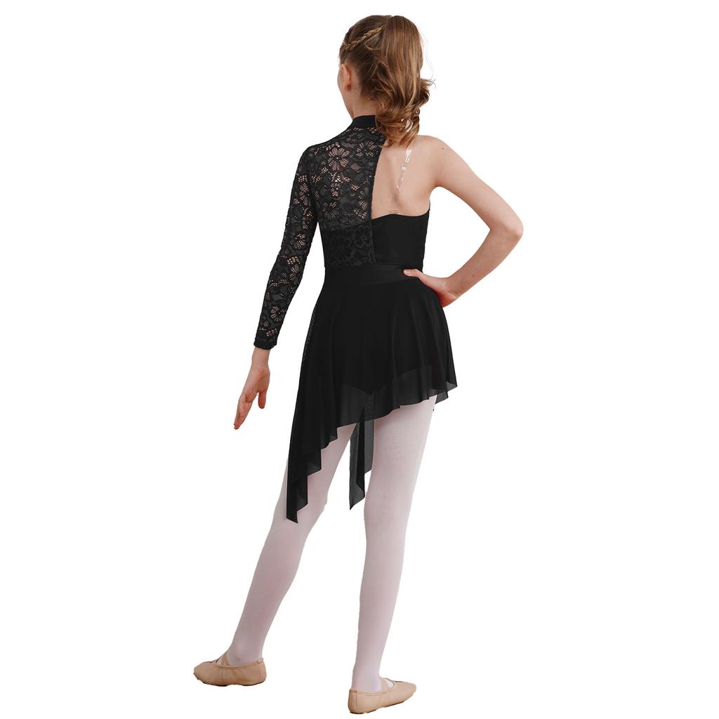 Jenter Lyrisk Dansedrakt Halv Blomsterblondetopp Asymmetrisk Kant Boyshorts Ett Stykke Jumpsuit for Danseopptreden