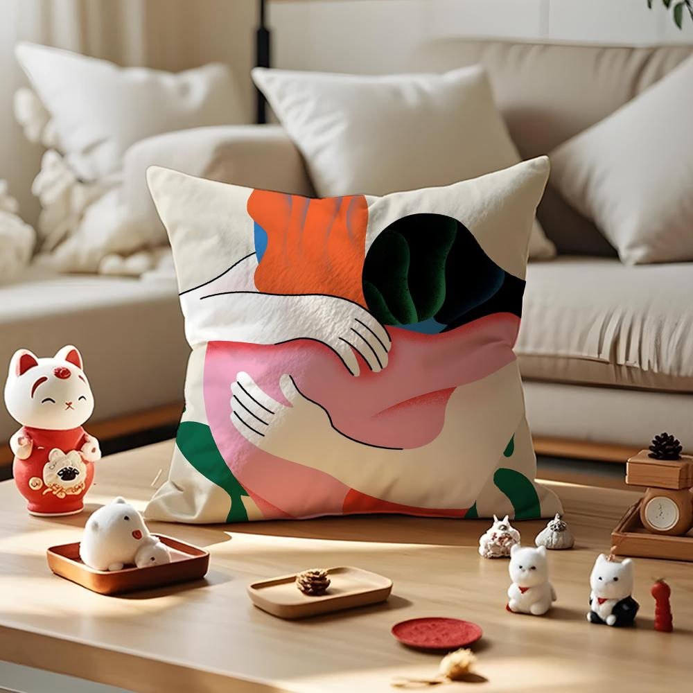 Abstract Art Color Lines Hug Cushion Cover Anti-Dustmite Pillowcase Invisible Zipper Silky Short Plush Sofa Cushion Cover