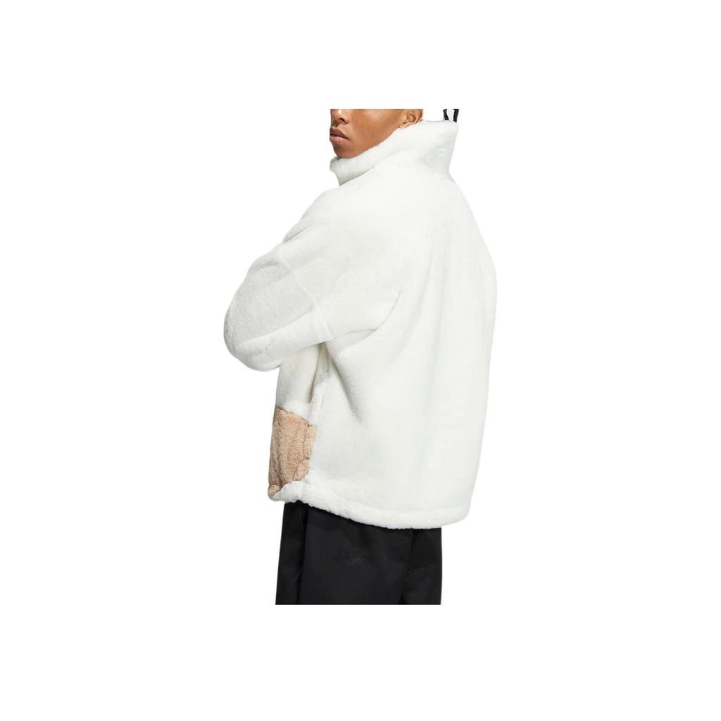 Adidas Originals Fur Track Jacket Unisex Faux Fur Full Zip Stand Collar Long Sleeve Warm Jacket Off White Magic Beige HR3485