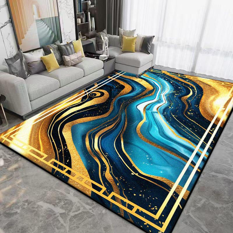 Luxury Golden Border Large Living Room Carpet Soft Non-slip Coffee Tables Mat Easy Clean Abstract Style Lounge Decor Rug Flannel
