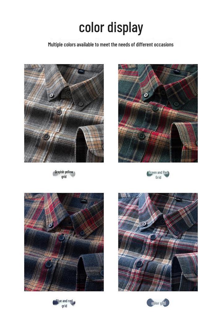 Men's Fashionable Brushed Plaid Long Sleeve Shirt - Spring/Autumn 2024 Collection