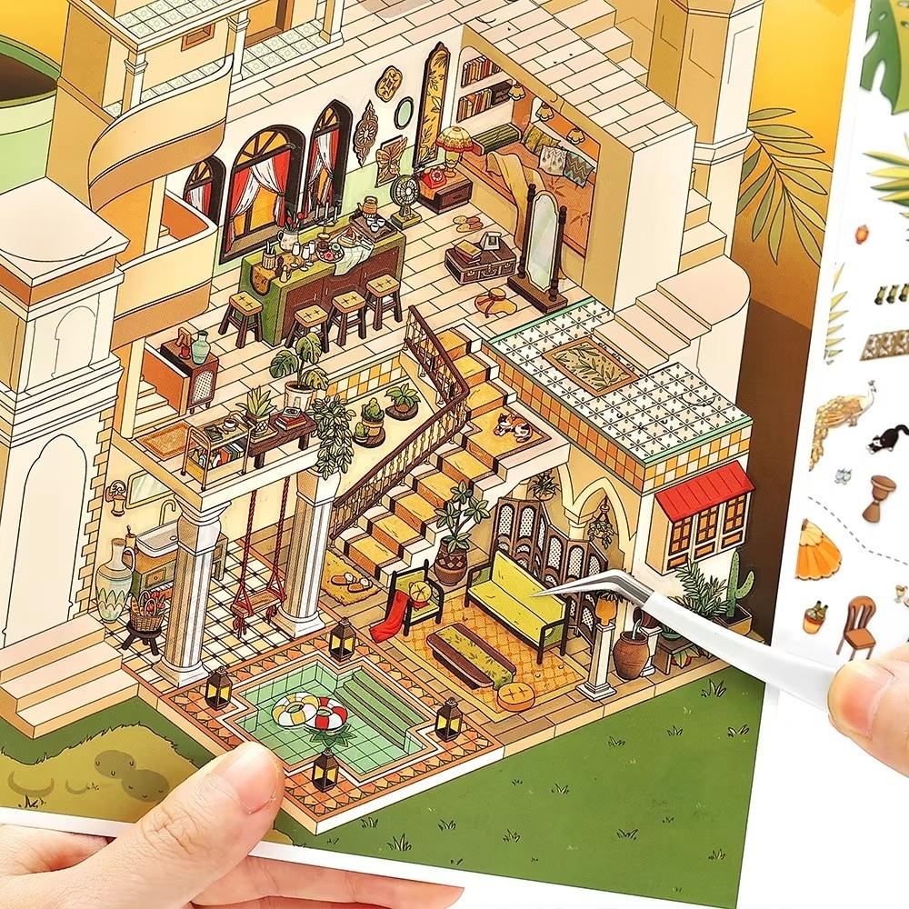 New Desert Castle 3D Landscape Stickers Cartoon Stacking Pasting DIY Cabin Scene Stickers Scene Game Stickers Unisex Gifts