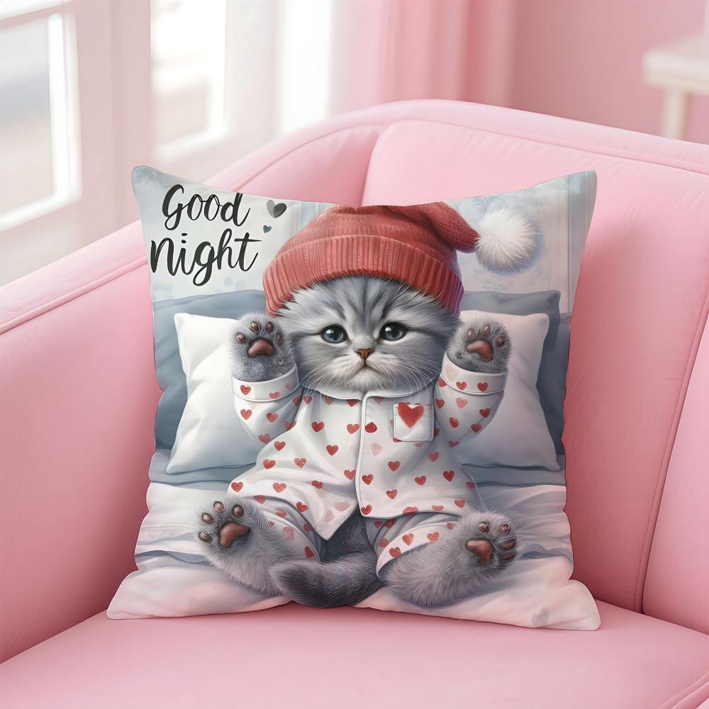 cute cat Cushion Cover Comfortable Reversible Pillow Cover Ideal for Car Sofa Bedroom & Beyond