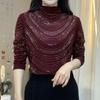 Autumn/Winter Stylish Heavy-Duty Slimming Semi-High Collar Long-Sleeve Top for Middle-Aged and Elderly Women