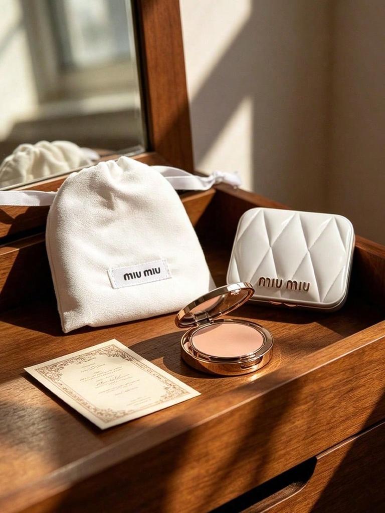 MIUMIU Specchietto Compatto Trapuntato Bianco Portatile Mini Specchio per Trucco a Doppia Faccia con Custodia per Viaggio da Donna
