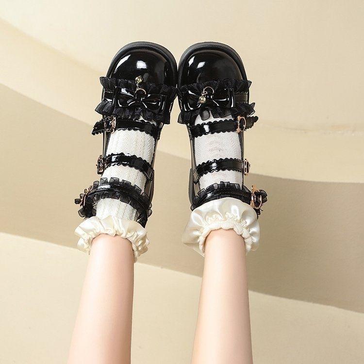 Fashion Flat Single Shoes Female Lace Bow Tea Party Shoes 2025 Autumn and Summer New Japanese Sweet Fairy Lolita