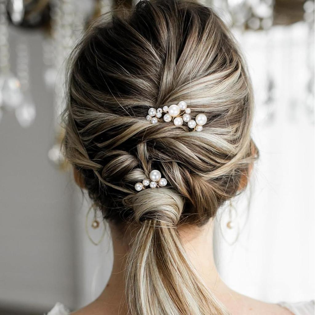 9 szt. Szpilki do włosów w kształcie litery U z perłami, widelce, biżuteria ślubna dla panny młodej, eleganckie koraliki, wsuwki do włosów, klipsy boczne, złoty kolor, stop, ozdoby na głowę