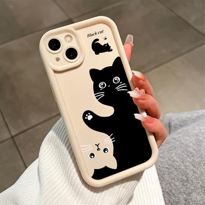 Creative Black And White Cat Pattern Phone Case for iPhone Samsung Galaxy Xiaomi Redmi POCO HUAWEI Honor Shockproof Rubber Soft Flexible Cover Casing